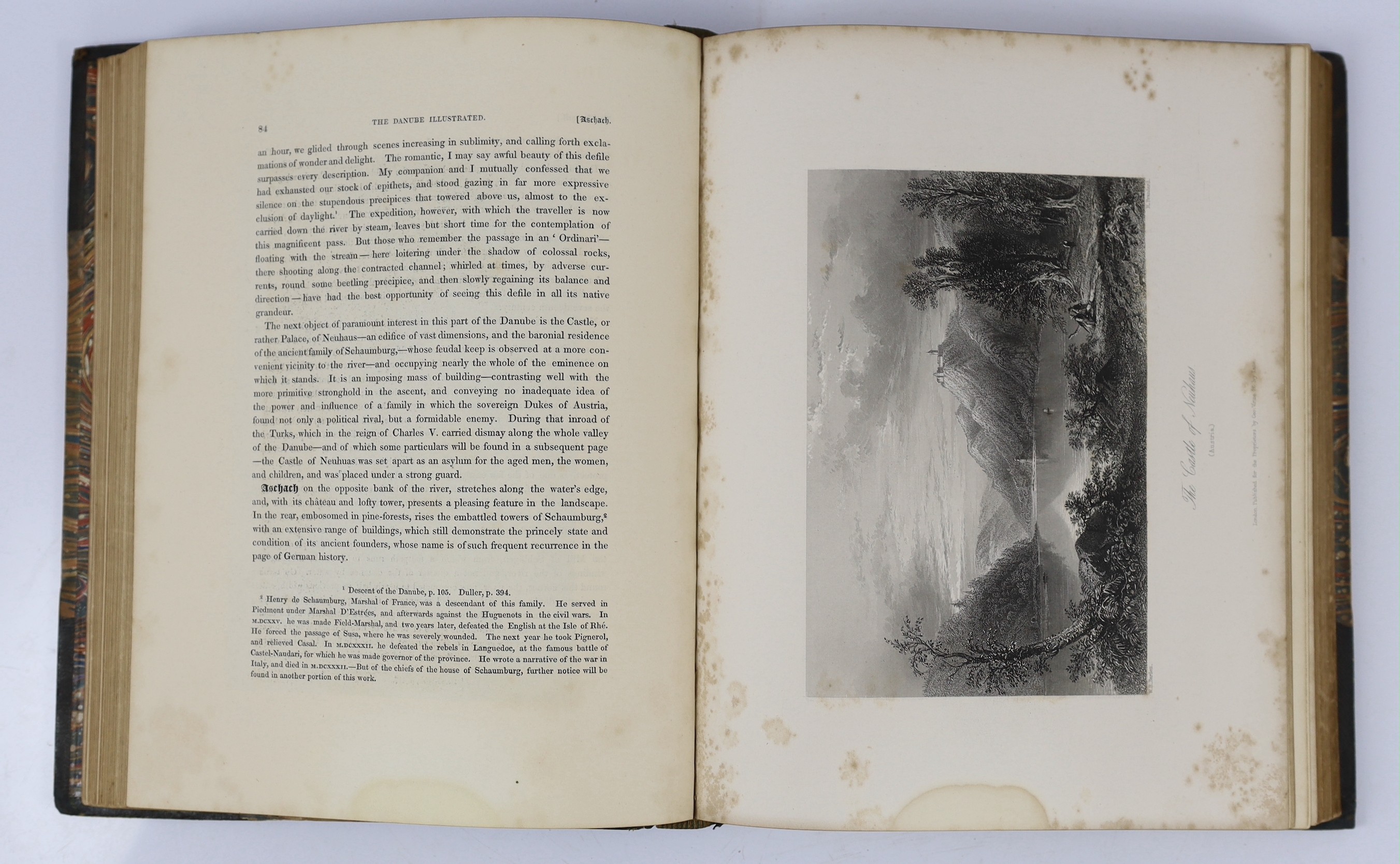 Beattie, William (editor) - The Danube, its history, scenery, and topography ... engraved pictorial and printed titles, map, 78 steel-engraved plates (after W.H. Bartlett) and num. engraved text illus.; contemp. green ha
